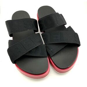 SOREL Roaming Sport Cross Band Platform Pink Black Slides Sandals Women Size 8.5